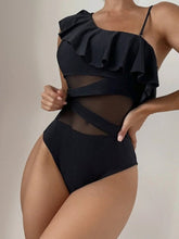 Ruffle Edge Patchwork Diagonal Collar Sexy One-Piece Bikini